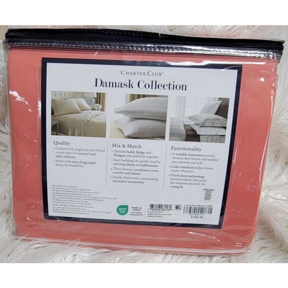 Charter Club Solid 550 Thread Count 100% Cotton 4-Pc. Sheet Set, Full - Picture 3 of 3